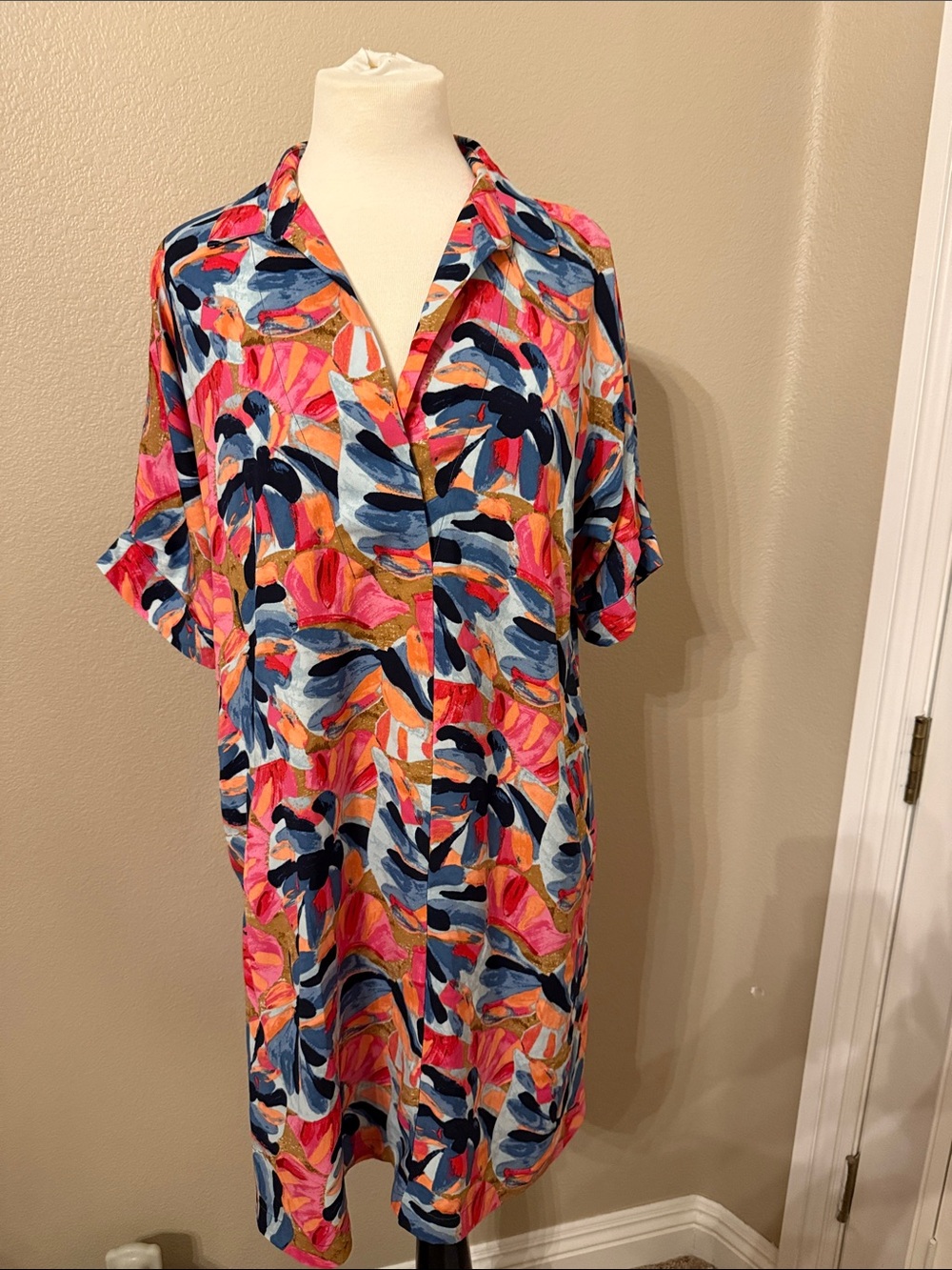 NIC+ZOE Multicolor Tropical Print Midi Dress in Navy, Pink, Blue